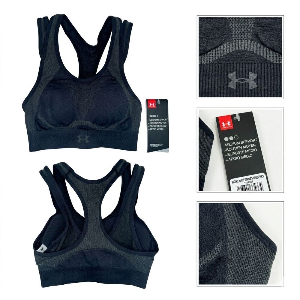 Under Armour Womens Sports Bra Extra Small Black Racerback Training Gym New